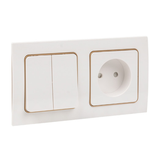 Стокгольм Рамка 2-местная белая с линией цвета шампань EKF PROxima