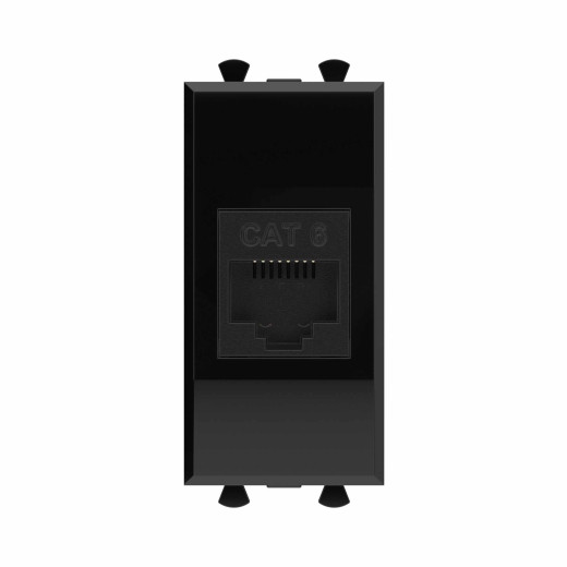 Компьютерная розетка RJ-45 без шторки модульная, кат.6, Avanti, черный квадрат, 1 модуль