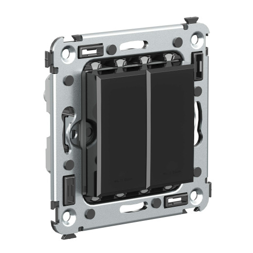 Кнопка двухклавишная в стену, Avanti, черный квадрат