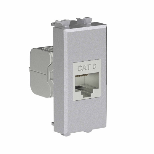 Компьютерная розетка RJ-45 без шторки модульная, кат.6 экранированная, Avanti, закаленная сталь, 1 модуль