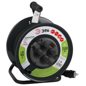 ЭРА Удлинитель силовой RMx-4es-3x1.5-40m-IP44(KG) на металлической катушке c заземлением 4 розетки 40м КГ 3х1.5мм2