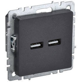 IEK BRITE BASE Черный Розетка USB A+A 3,1А РЮ10-1-БрЧ