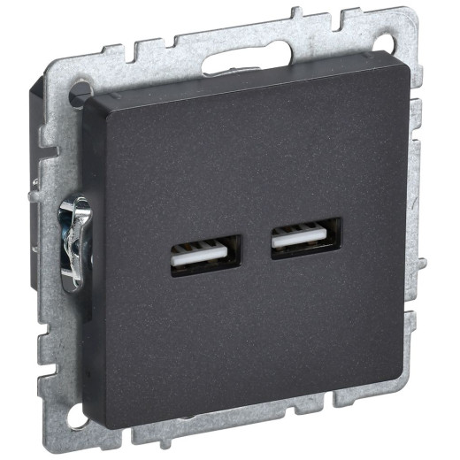 BRITE Роз. USB A+A 3,1А РЮ10-1-БрЧ черн. IEK