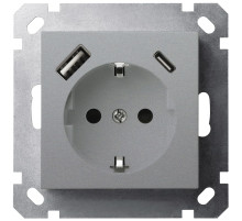 Jasmart G Алюминий Розетка с/з со шторками 16A c USB A+C 25W