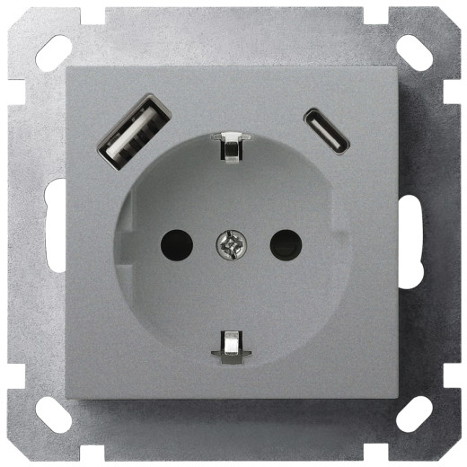 G Алюминий Розетка с/з со шторками 16A c USB A+C 25W