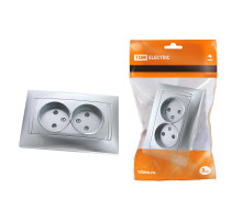 TDM Розетка двойная 2П 10А 250В серебр. металлик 