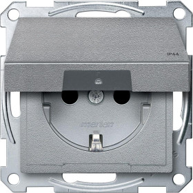 Schneider Electric Merten SM Алюминий Розетка с/з с защитными шторками с крышкой,с упл.кольц,IP44,безвинт. зажим