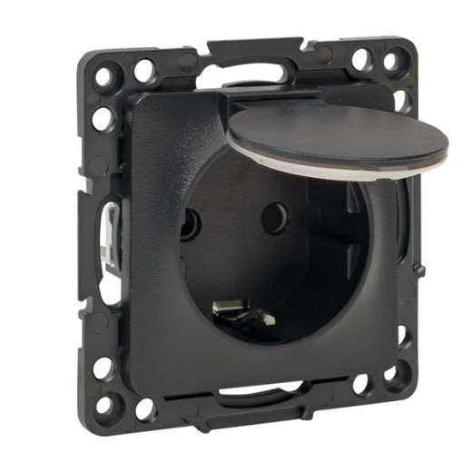 Стокгольм Механизм Розетки 1-местной с/з 16А автоматические клеммы черный с крышкой и защ. штор. IP44 EKF PROxima