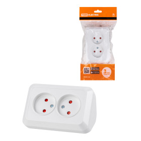 TDM Розетка угловая двойная 2П открытой установки с з/ш IP20 250В 10А белая 