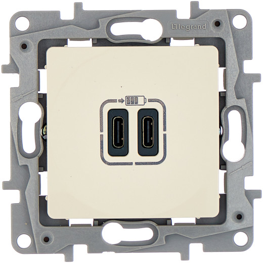 Зарядное устройство USB тип С / тип С - Legrand Etika - 3000мА 15Вт - слоновая кость