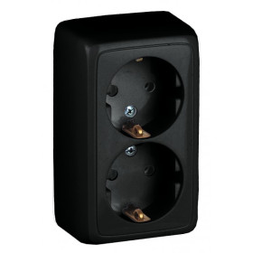 HEGEL Чнрный РА16-153-08 Розетка открытой установки, двухместная, с заземляющим контактом, с изолирующей пластиной
