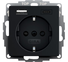 Gira S-55 Черн матовый Розетка с з/к, шт,с USB двойн.A /C