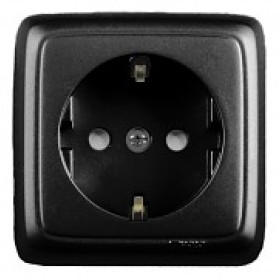 HEGEL Черный РА16-114-08 Розетка открытой установки, одноместная, с заземляющим контактом, со шторкой, с изолирующй пластиной