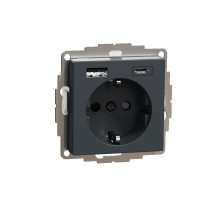 Schneider Electric MERTEN SM Антрацит Розетка силовая 16 A с зарядкой USB A+C 3 A