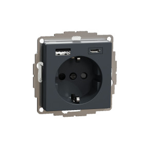 Schneider Electric MERTEN SM Антрацит Розетка силовая 16 A с зарядкой USB A+C 3 A