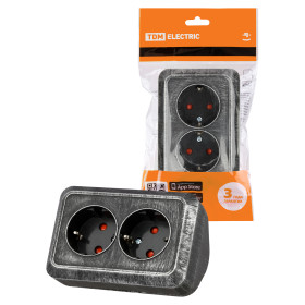 TDM Розетка угловая двойная 2П+3 открытой установки с з/ш IP20 250В 16А серебро 