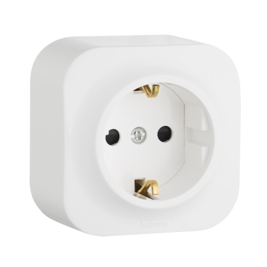 Розетка с заземлением - Legrand Quteo - со шторками IP20 16А 250В винтовые зажимы накладной монтаж - белый