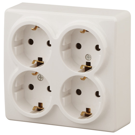 Розетка ЭРА Эксперт 11-2211-02 четверная с заземлением 4х2P+E Schuko со шторками 16A-250В IP20 ОУ горизонт. слон.кость