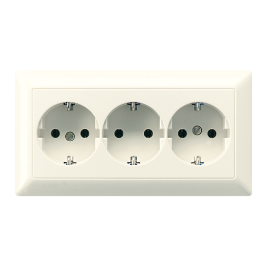 Штепсельная розетка SCHUKO 16A 250V~ тройная, полная плата, слоновая кость