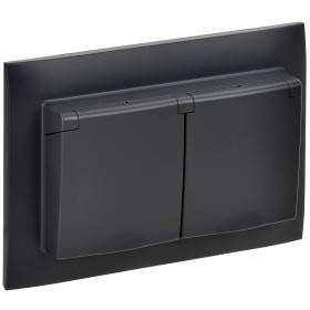 IEK SKANDY Черный Розетка 2-ая с/з с крышкой 16А в сборе IP44 SK-R12Bl