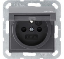 Gira S-55 Антрацит Розетка с/з, с затвором (shutter),  символом и крышкой