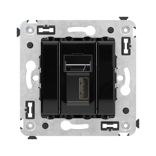 USB 2.0 розетка одинарная в стену, тип А-А, Avanti, черный квадрат