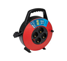 Simon Brico Черно-красный Удлинитель-катушка на 4 розетки Schuko, автовыключатель, кабель 10м