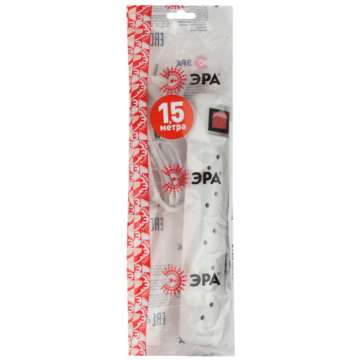 Удлинитель электрический ЭРА  U-5s-1,5m-2x1 без заземления c выключателем 5 розеток 1,5м ПВС 2x1мм2 10А