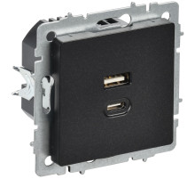 IEK BRITE Роз. USB A+C 45Вт высокоск. зар. РЮ11-2-БрЧ черн.