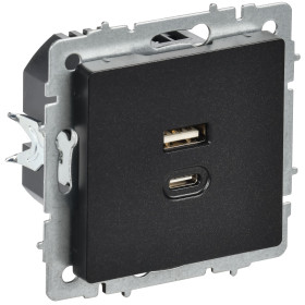 IEK BRITE Роз. USB A+C 45Вт высокоск. зар. РЮ11-2-БрЧ черн.