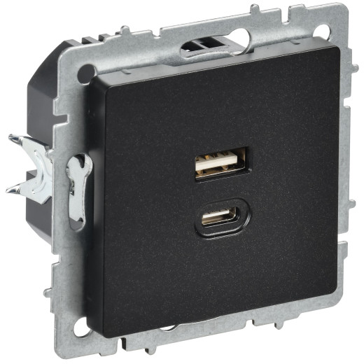 BRITE Роз. USB A+C 45Вт высокоск. зар. РЮ11-2-БрЧ черн. IEK