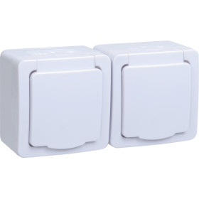 IEK GERMES PLUS Бел Розетка 2-мест. в сборе с корпусом с З/К откр. уст-ки16А 220-250В с крышкой винт. зажим