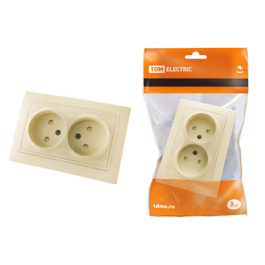 Розетка двойная 2П с защ. шт. 10А 250В (основание керамика) сл. кость 