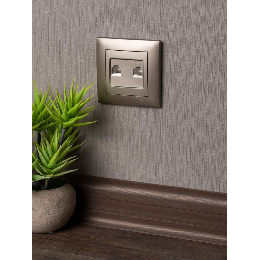 Валенсия лицевая панель розетки RJ-45 2-местная кашемир EKF PROxima