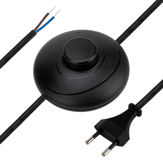 Шнур сетевой с напольным переключателем 2x0,75 мм² 2,5м черный REXANT