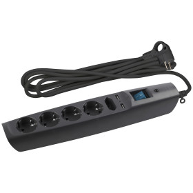ЭРА Сетевой фильтр  SFU-5es-2m-B с надежной защитой с заземлением с выключателем 5 розеток 2м 2xUSB 10А черный