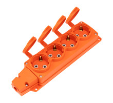 REXANT Розетка (колодка) влагозащищенная с крышкой 4 гнезда COMPACT, с/з, 16А, IP54, каучук, оранжевая.