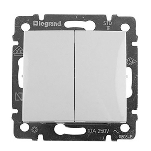 Переключатель двухклавишный - Legrand Valena - 10А 250В схема 6/2 безвинтовые зажимы - белый