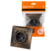 TDM Розетка 2П+З 16А 250В + 2 USB порта 2,1А 5В старинная бронза 