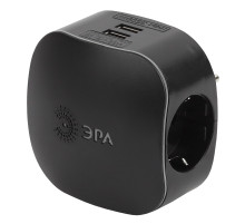 ЭРА Разветвитель электрический SP-3e-USB-BLACK на 3 розетки + 2 USB с заземлением со шторками 16А черный