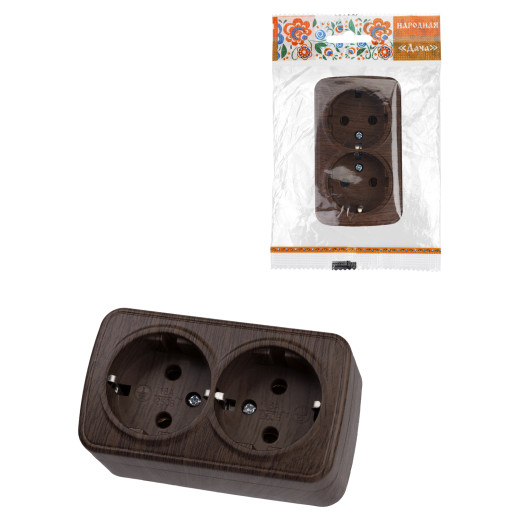 Розетка двойная 2П+3 открытой установки IP20 16А, венге 