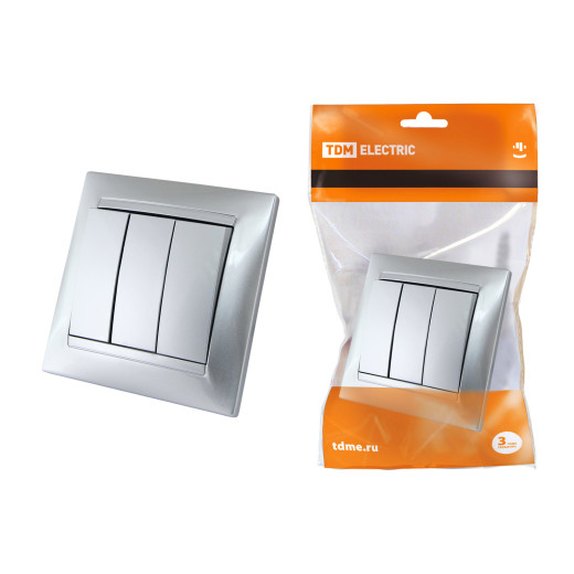 Выключатель 3-х кл. 10А серебр. металлик 