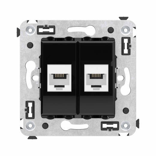 Телефонная розетка RJ-12 без шторки в стену двойная, Avanti, черный квадрат