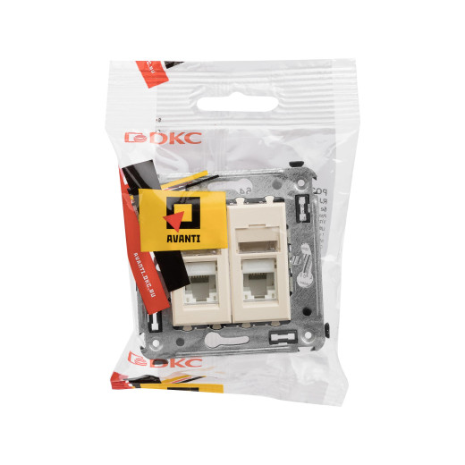 Компьютерная розетка RJ-45 в стену, кат.5e двойная, Avanti, ванильная дымка