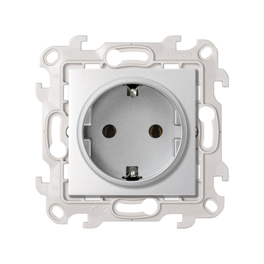 Simon 24 алюминий Розетка с заземлением Schuko 2Р+Е 16A 250В~  Harmonie