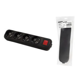 TDM Колодка розеточная 4 гнезда 2П+3 c выключателем 16А 250В черная серии 