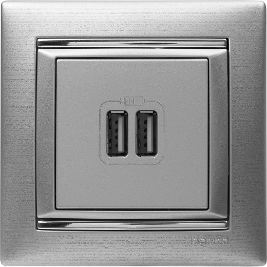 Зарядное устройство USB тип А / тип А - Legrand Valena - 3000мА 15Вт - алюминий
