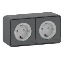 Schneider Electric Mureva Styl наруж Антрацит Блок из двух розеток с/з и шт.орками IP55
