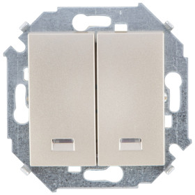 Simon 15 Шампань Выключатель 2-клавишный с подсветкой, 16А, 250В, винт.зажим