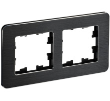 IEK BRITE DECOR Черный/алюм металл. скругл.угол Рамка 2-м РУ-2-1-Бр RE AL